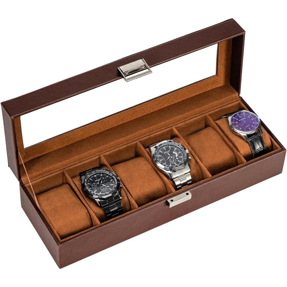 Watch Box, 6 Slot Mens Watch Case, Watch Storage Holder Organizer, Watch Display